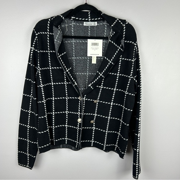 89th & Madison Window Pane Double Breasted Cardigan Medium Black NWT - Picture 2 of 13